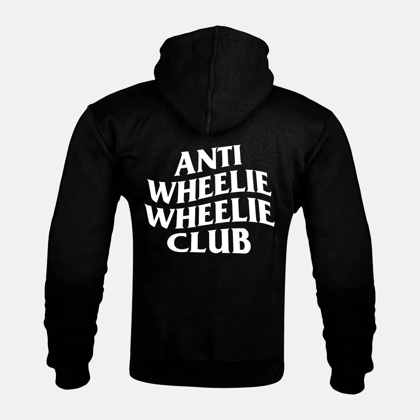 ANTI WHEELIE WHEELIE CLUB artwork on a Kevlar armoured zip hoodie