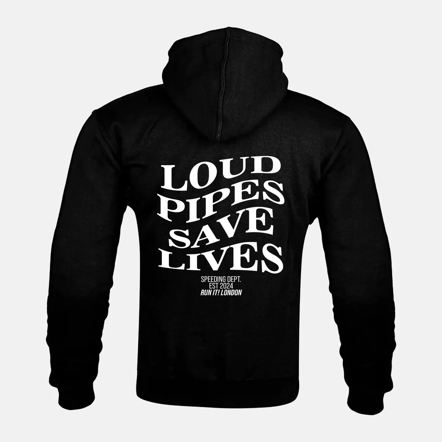 LOUD PIPES SAVE LIVES artwork on a Kevlar armoured zip hoodie