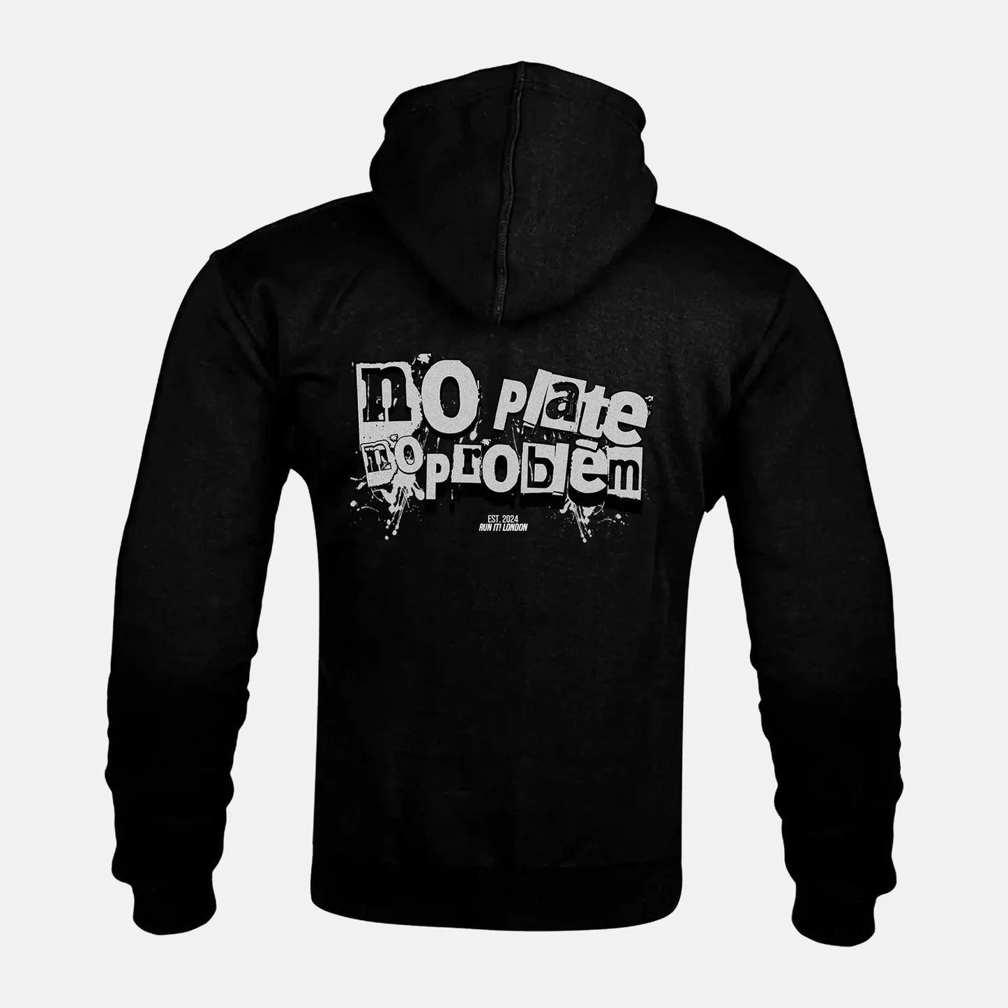 NO PLATE NO PROBLEM artwork on a Kevlar armoured zip hoodie
