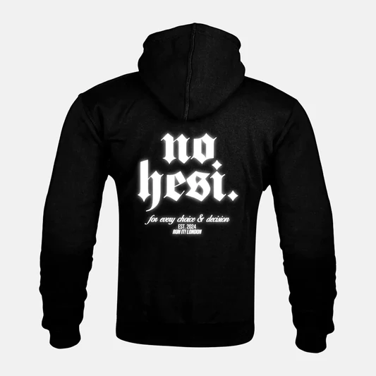 Reflective NO HESI back print on a Kevlar armoured zip hoodie