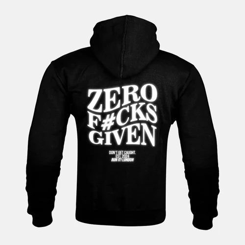 Reflective ZERO F#CKS GIVEN artwork on a Kevlar armoured zip hoodie