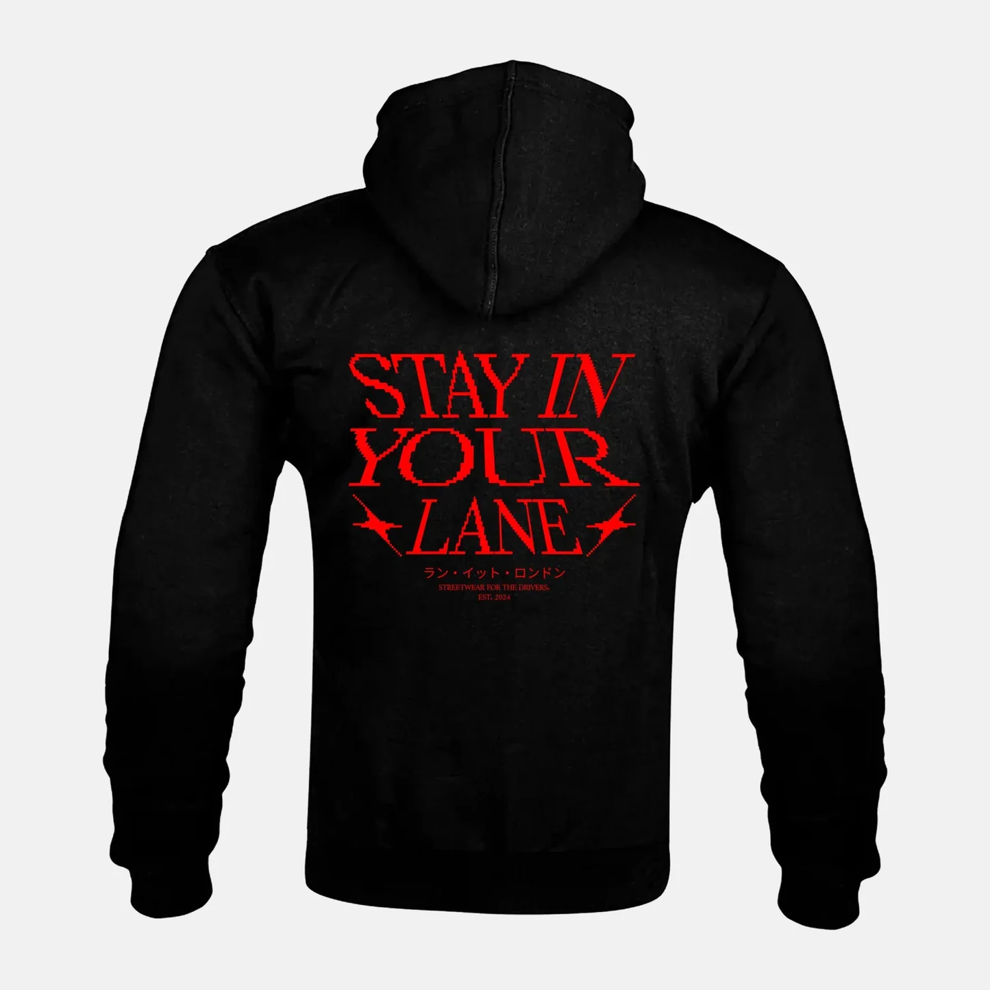 STAY IN YOUR LANE artwork on a Kevlar armoured zip hoodie