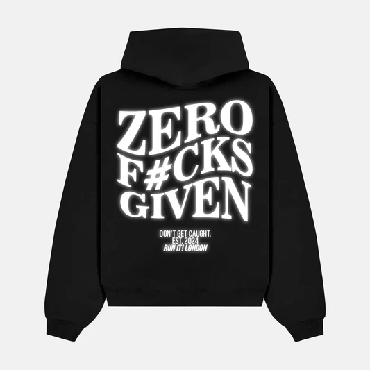 ZERO F#CKS GIVEN artwork on a hoodie