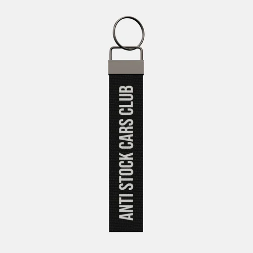 ANTI STOCK CARS CLUB Keychain, front: ANTI STOCK CARS CLUB in white print