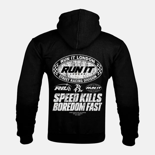 "SPEED KILLS BOREDOM FAST" Kevlar Armoured Zip Hoodie back