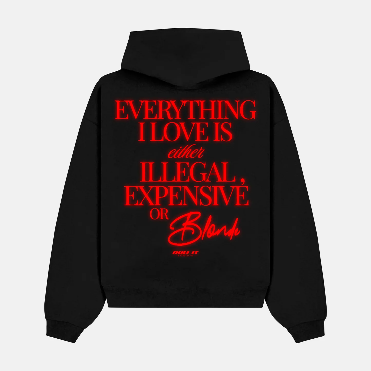 Reflective print on the back of a red hoodie