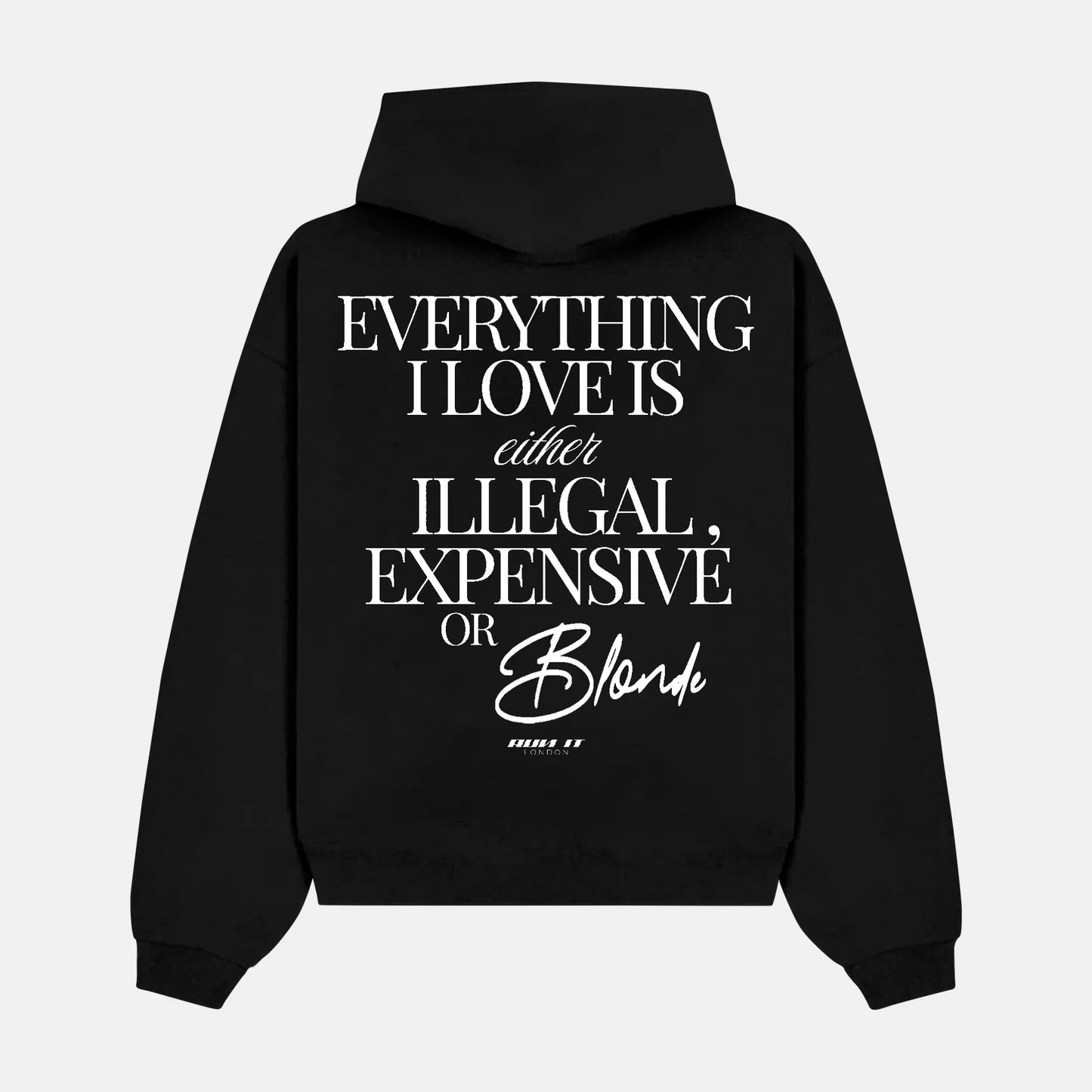 Print on the back of a white hoodie