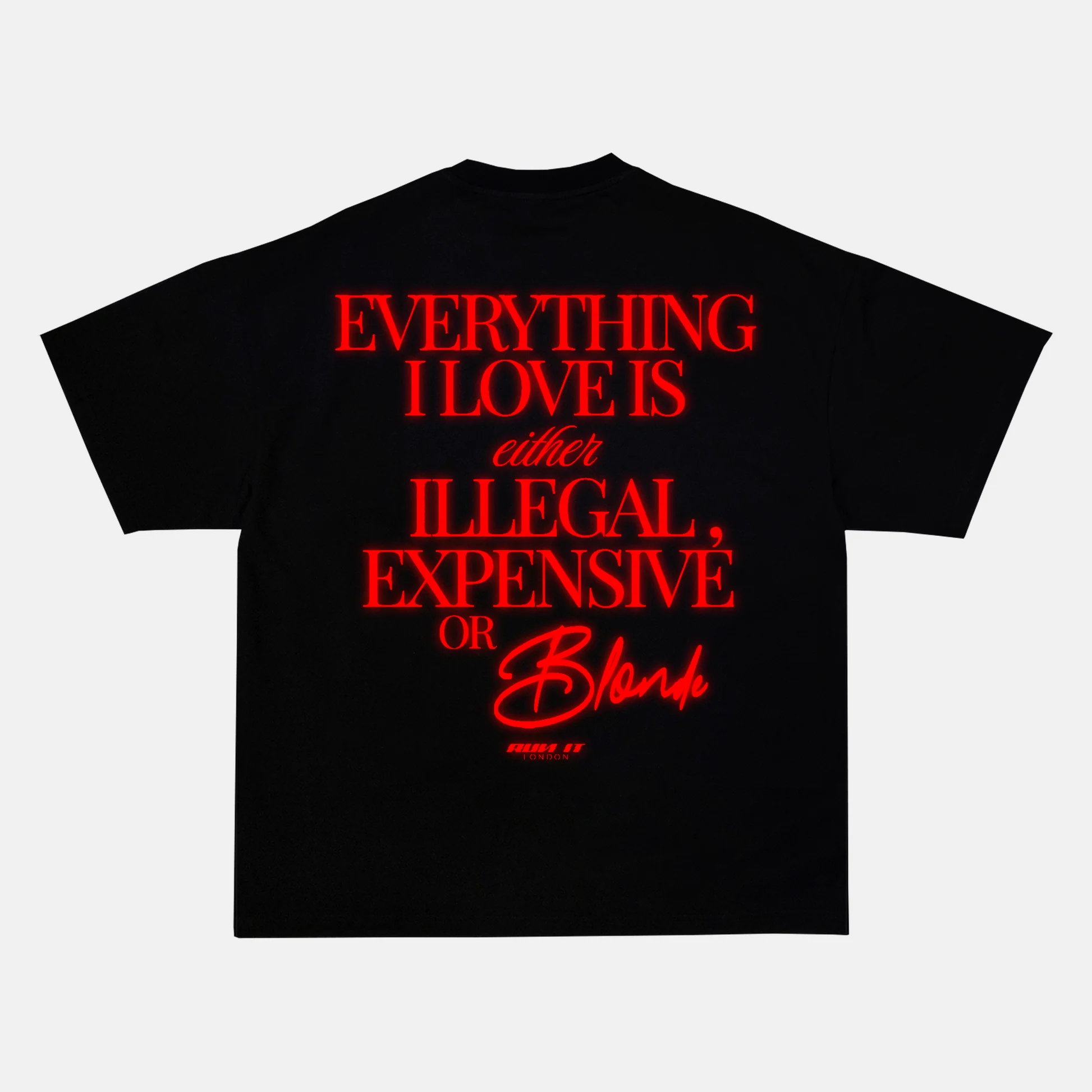 Reflective print on the back of a red t-shirt
