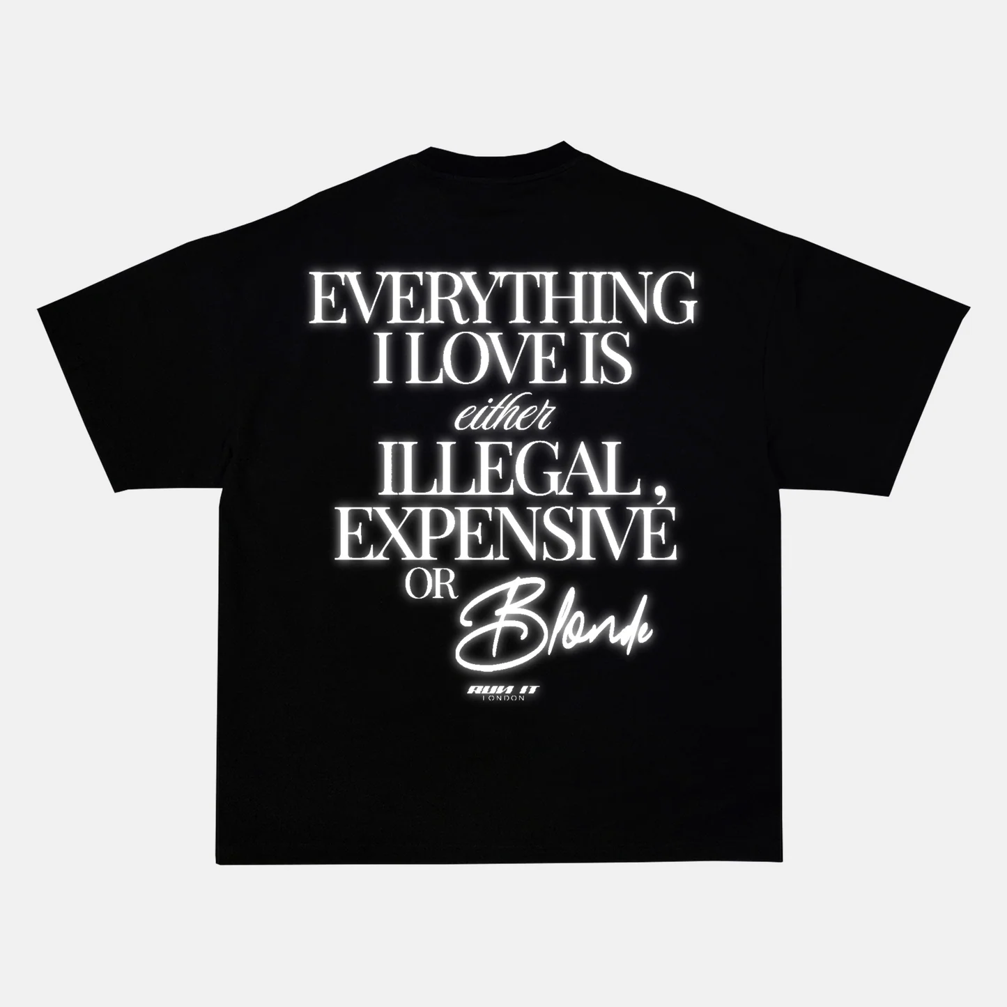Reflective print on the back of a white t-shirt