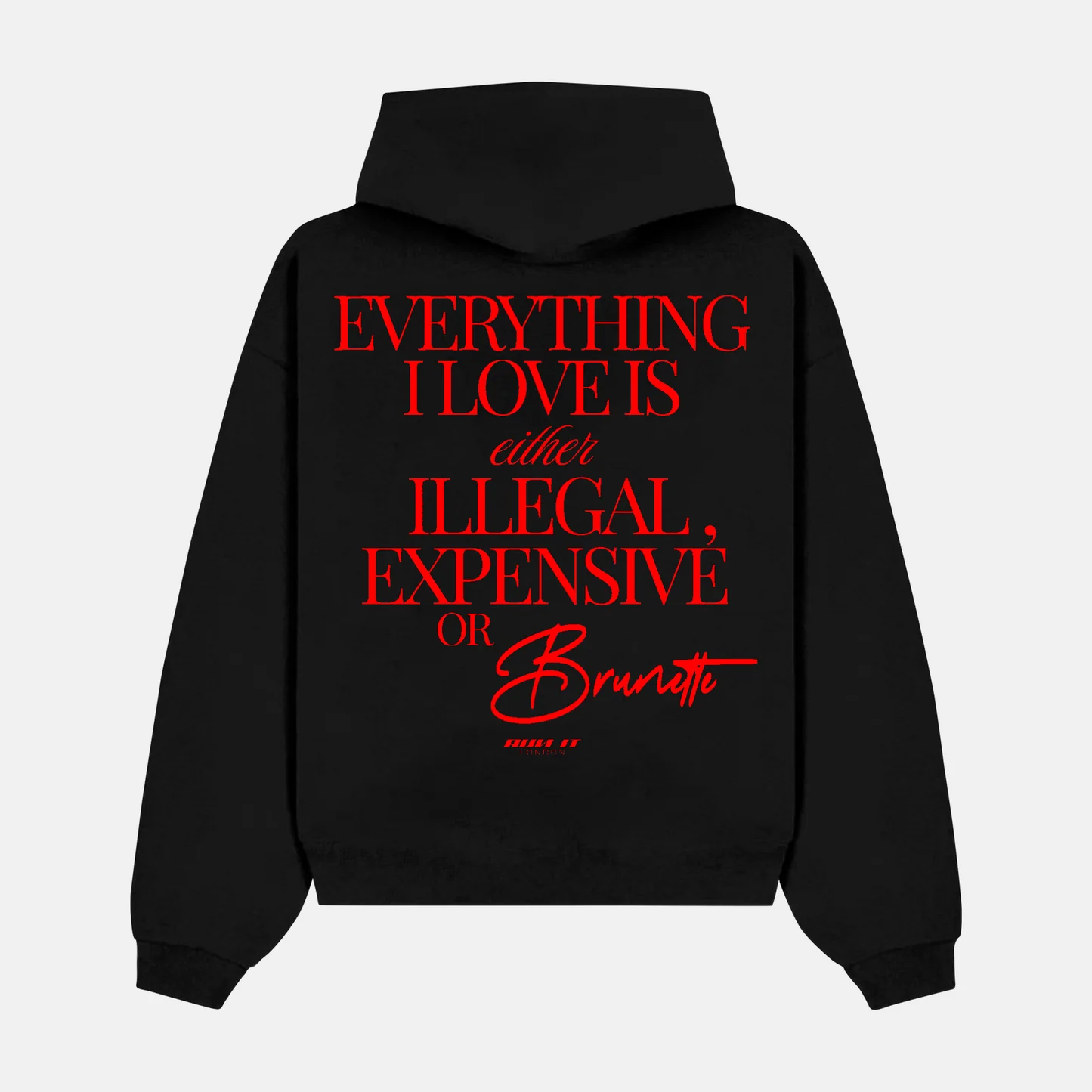 Print on the back of a red hoodie