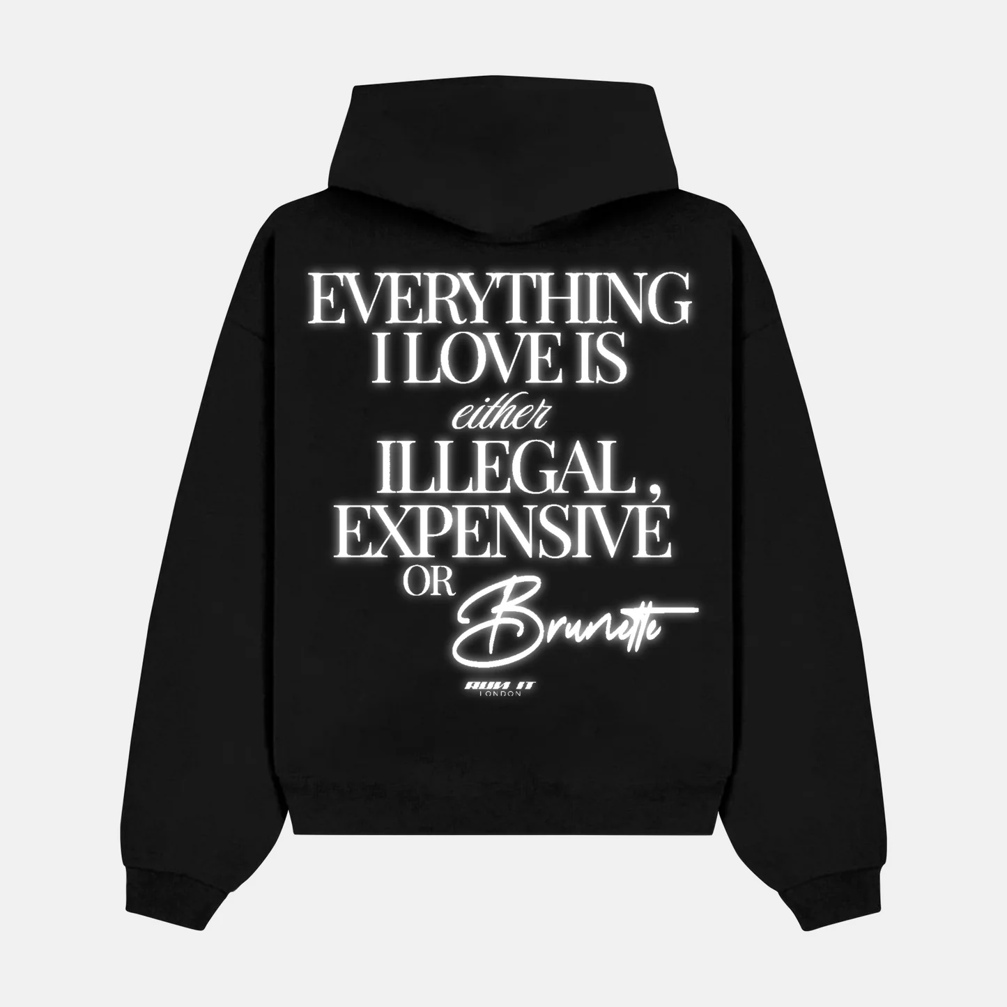 Reflective print on the back of a white hoodie