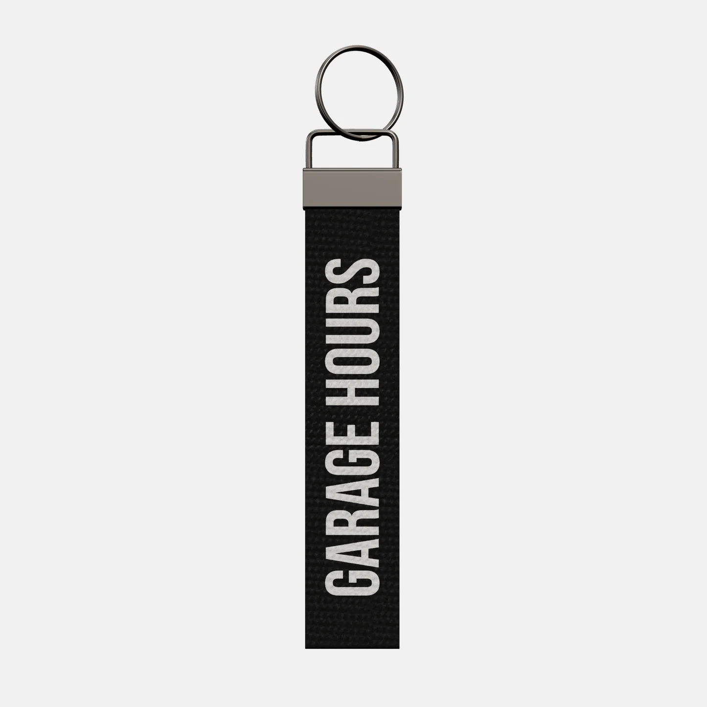 GARAGE HOURS Keychain, front: GARAGE HOURS in white print
