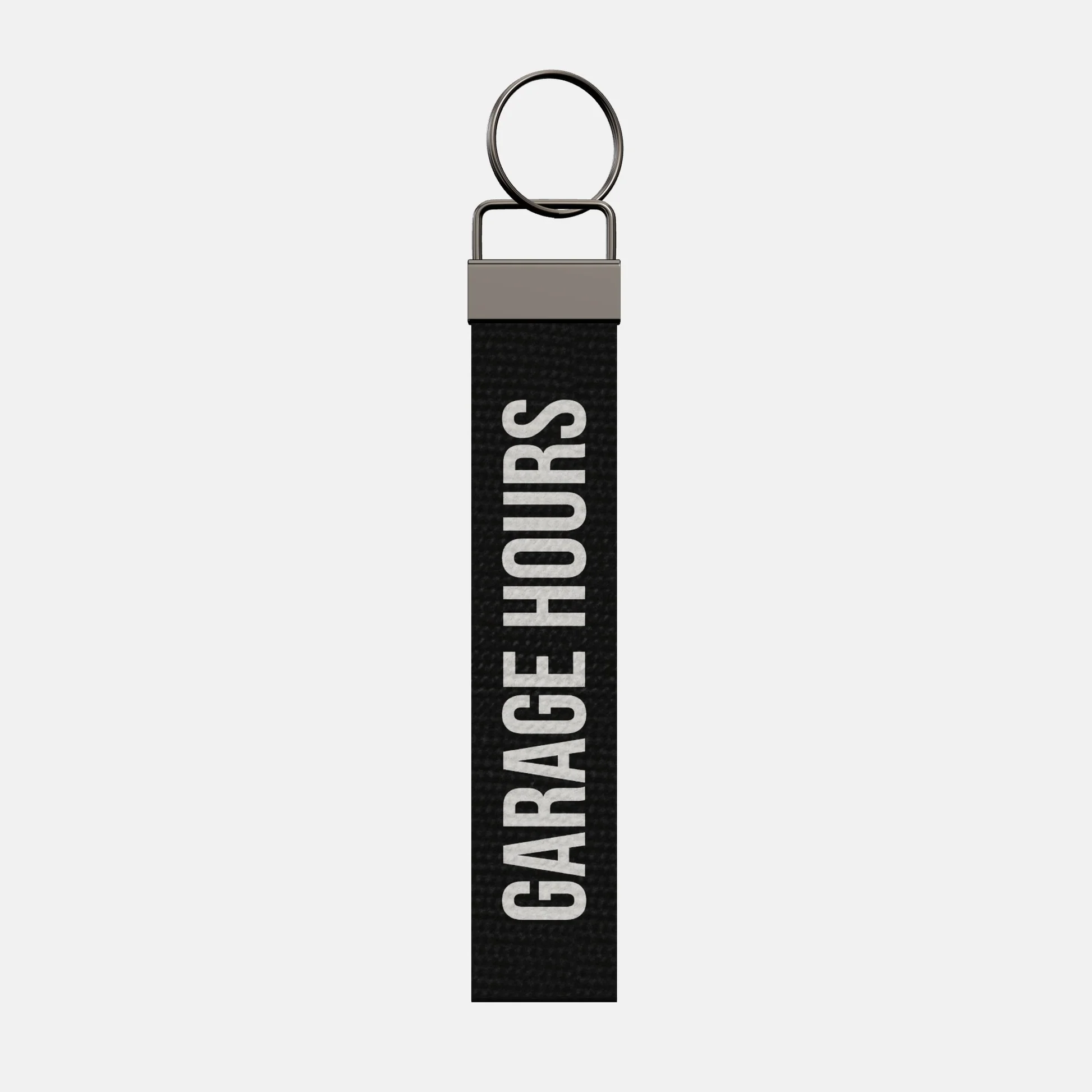 GARAGE HOURS Keychain, front: GARAGE HOURS in white print