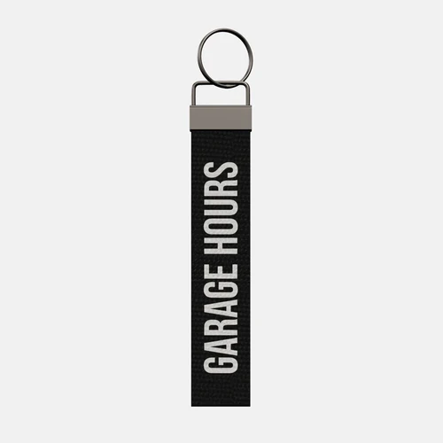 GARAGE HOURS Keychain, front: GARAGE HOURS in white print