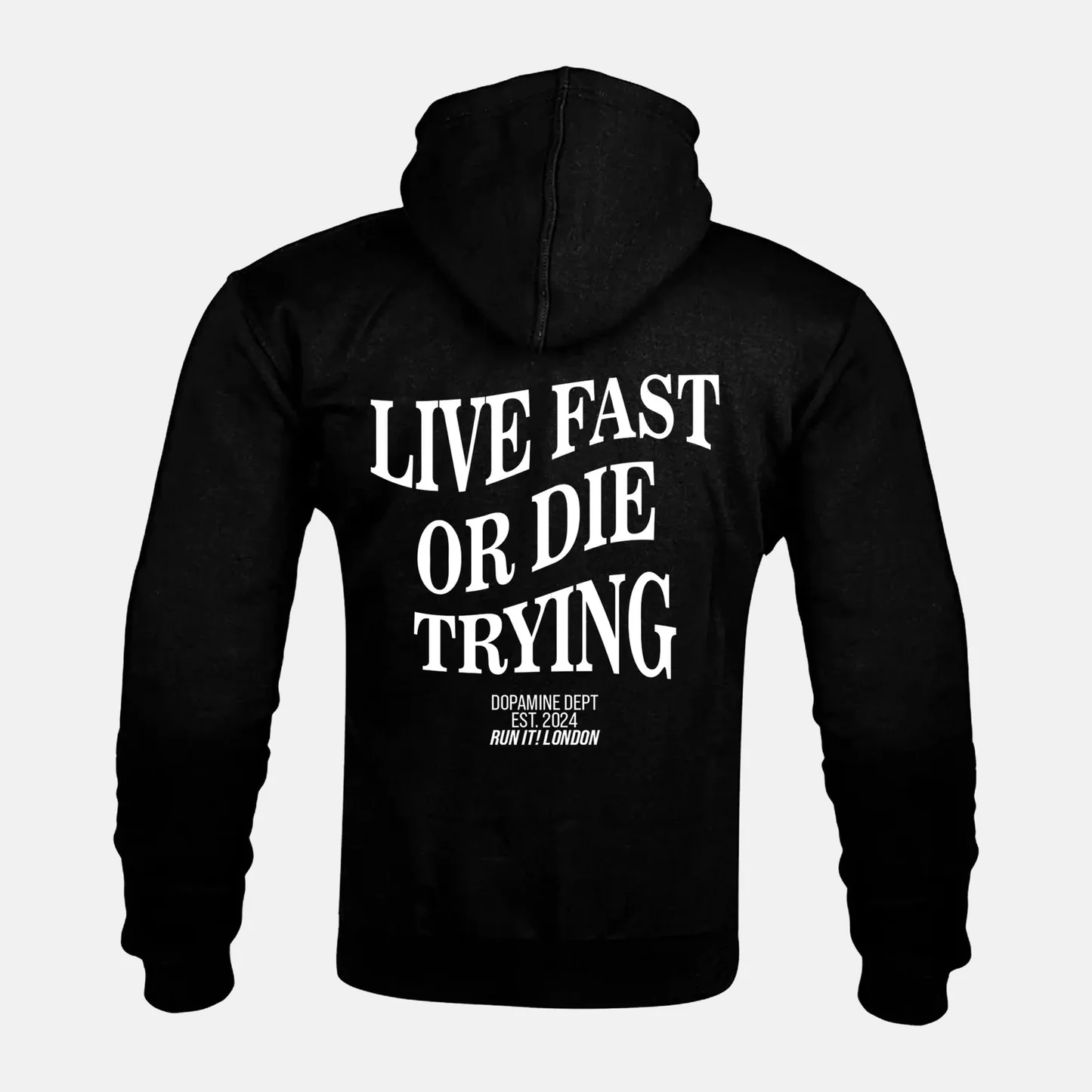 LIVE FAST OR DIE TRYING artwork on a Kevlar armoured zip hoodie