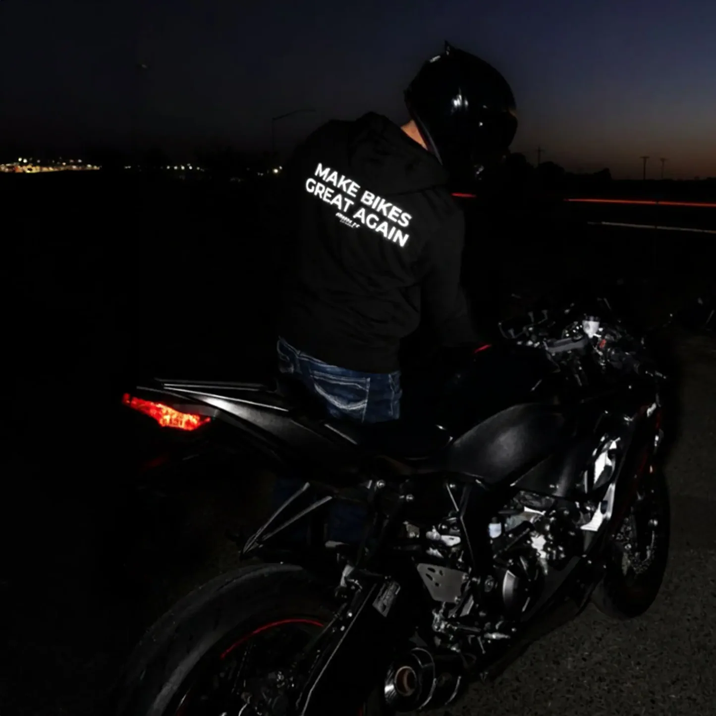 MAKE BIKES GREAT AGAIN artwork on a hoodie