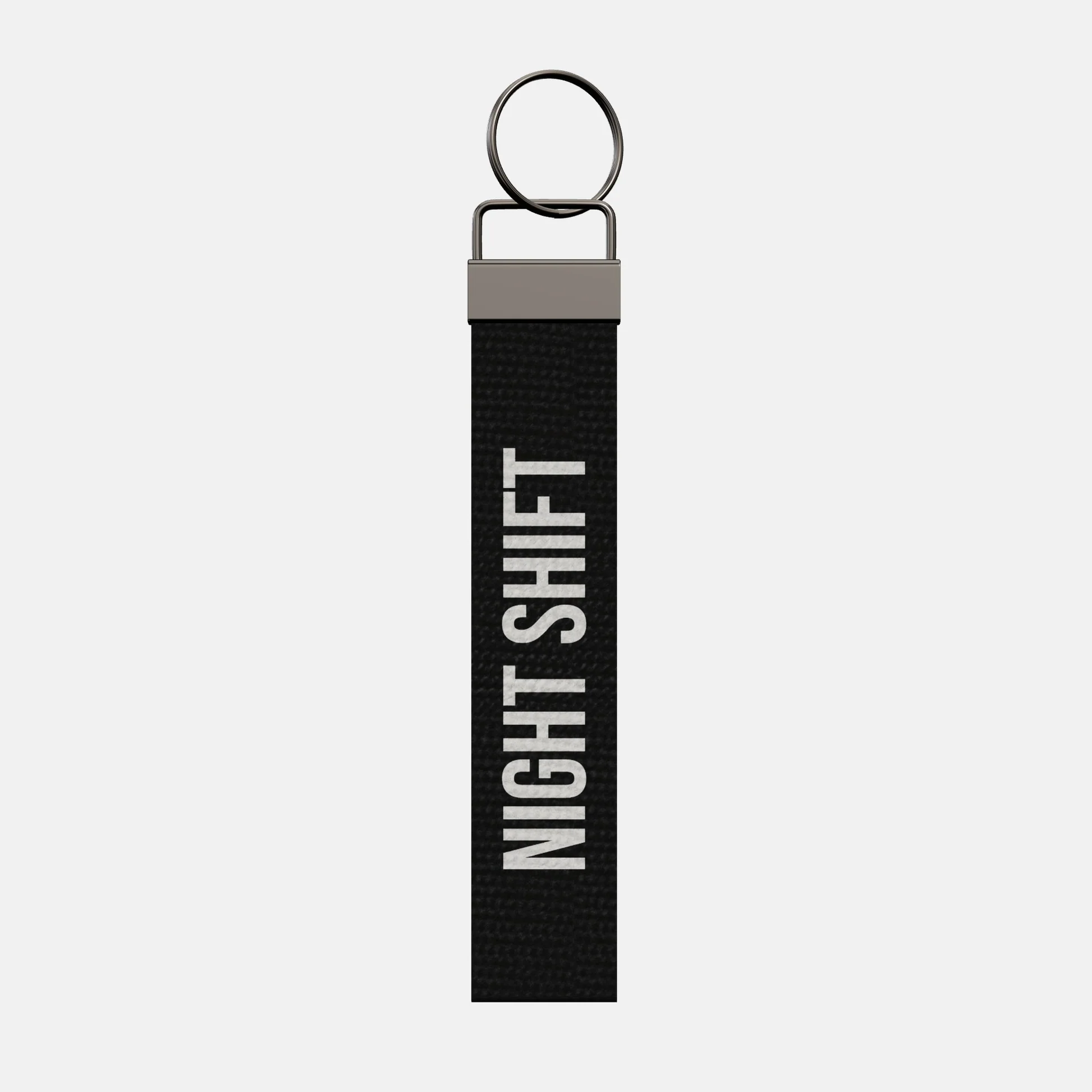 NIGHT SHIFT Keychain, front: NIGHT SHIFT in white print