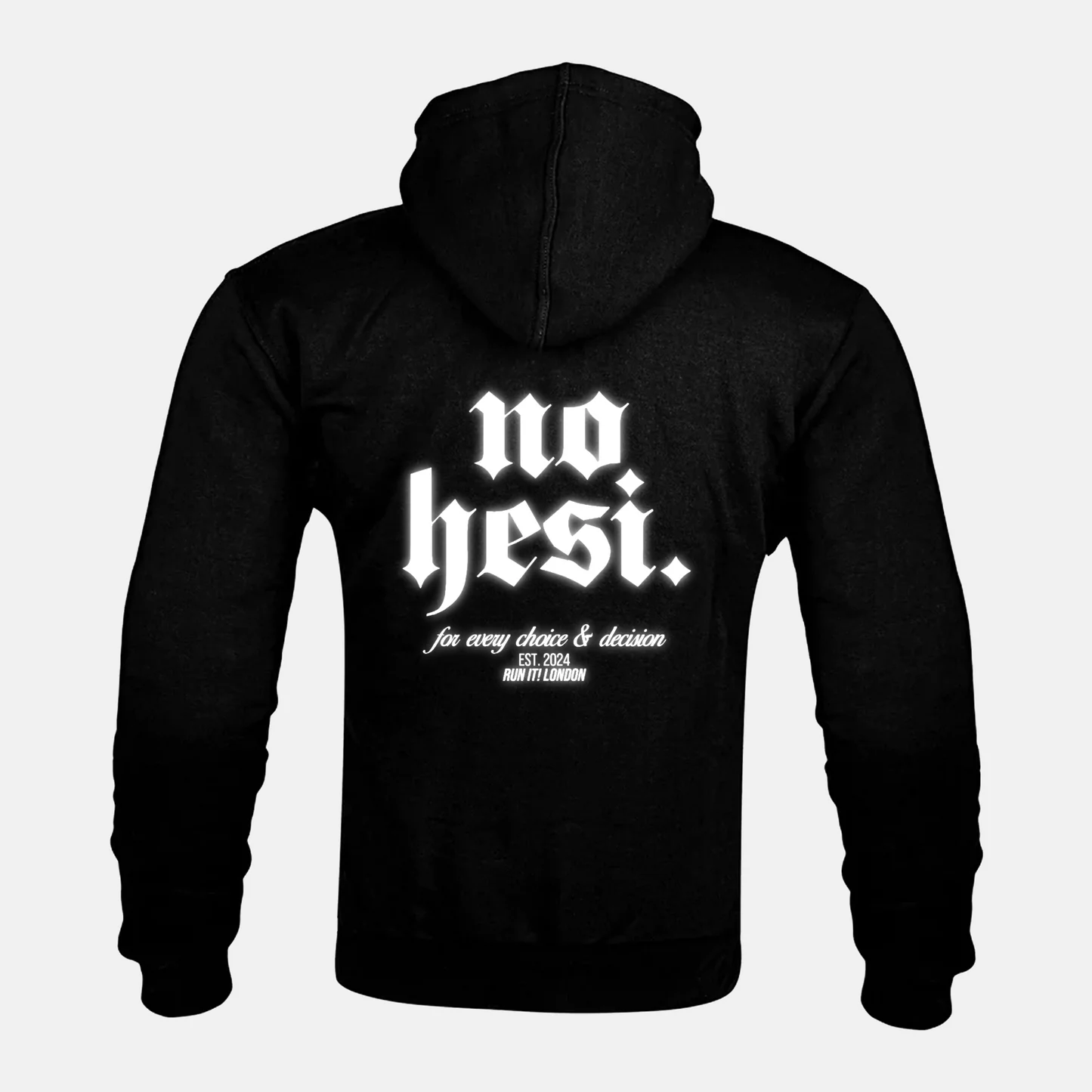 Reflective NO HESI back print on a Kevlar armoured zip hoodie