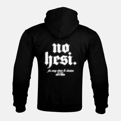 Reflective NO HESI back print on a Kevlar armoured zip hoodie