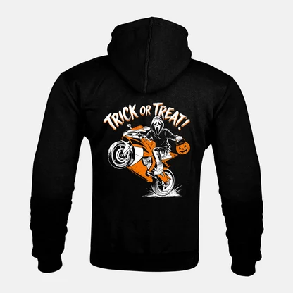 TRICK OR TREAT! MASKED RIDER back print on a Kevlar armoured zip hoodie