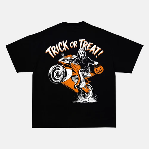 TRICK OR TREAT! MASKED RIDER back print on a t-shirt