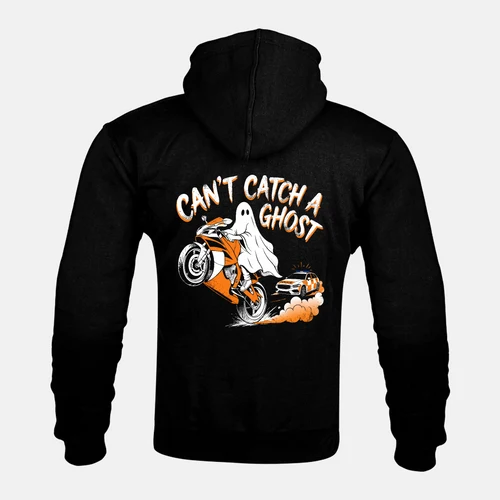 CAN'T CATCH A GHOST back print on a Kevlar armoured zip hoodie