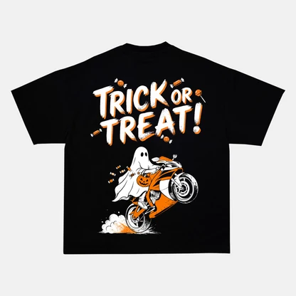 TRICK OR TREAT! back print on a t-shirt