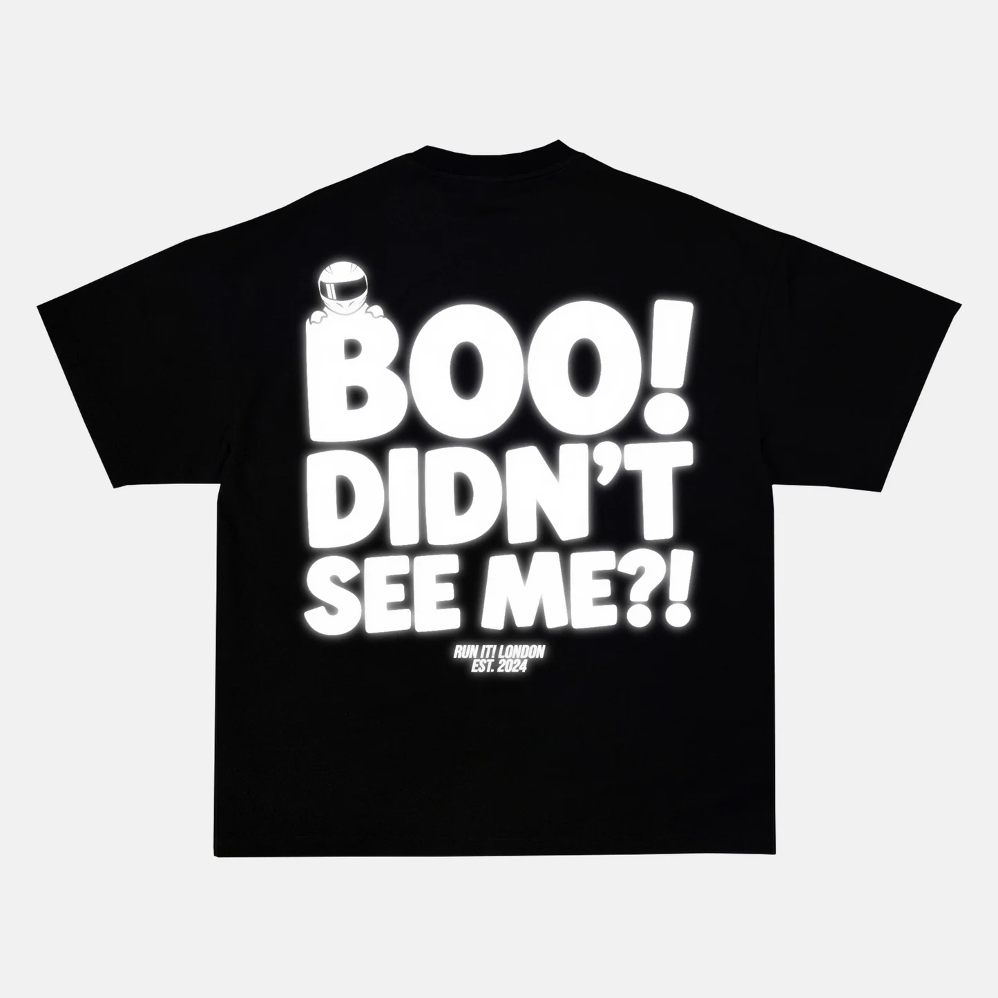 Reflective BOO! DIDN'T SEE ME?! back print on a t-shirt