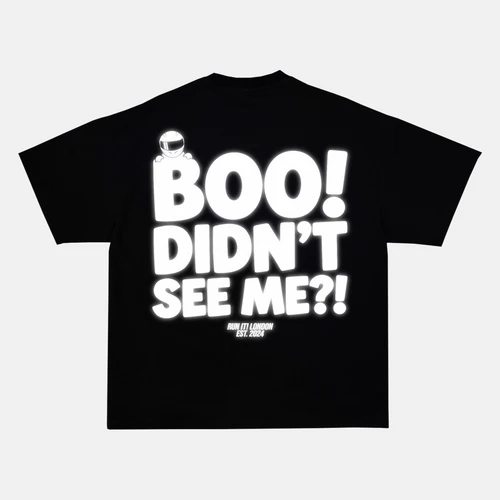 Reflective BOO! DIDN'T SEE ME?! back print on a t-shirt