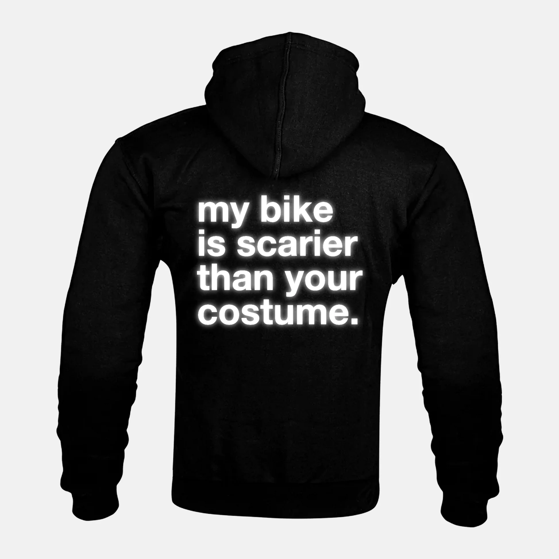 Reflective MY BIKE IS SCARIER THAN YOUR COSTUME back print on a Kevlar armoured zip hoodie