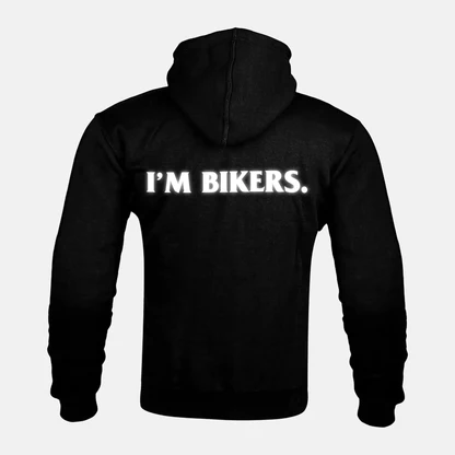 Reflective I'M BIKERS artwork on a Kevlar armoured zip hoodie