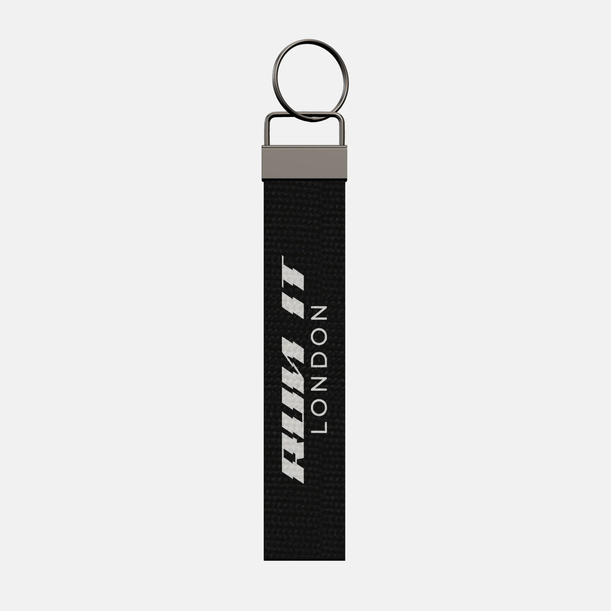RUN IT LONDON Keychain, front: the RUN IT LONDON logo in white print