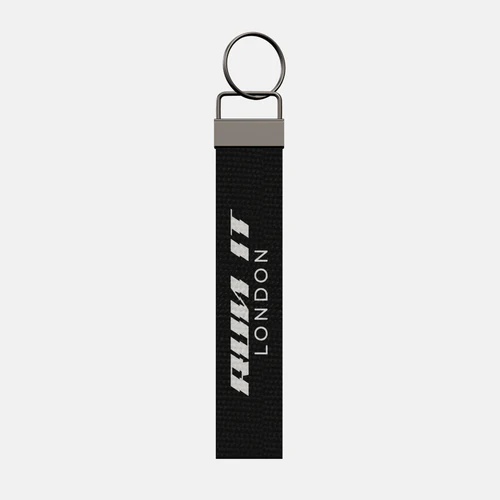 RUN IT LONDON Keychain, front: the RUN IT LONDON logo in white print