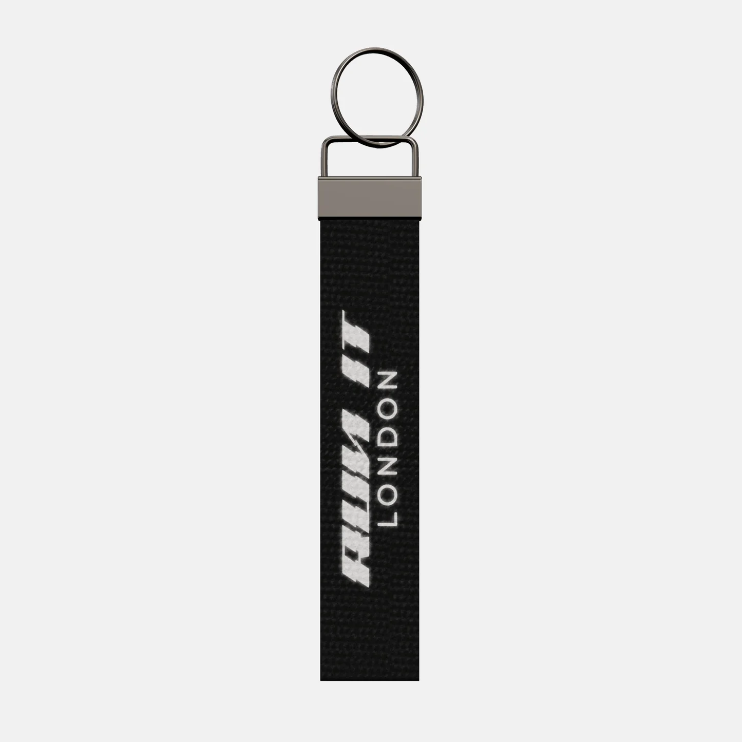 RUN IT LONDON Keychain, front: the RUN IT LONDON logo in reflective print