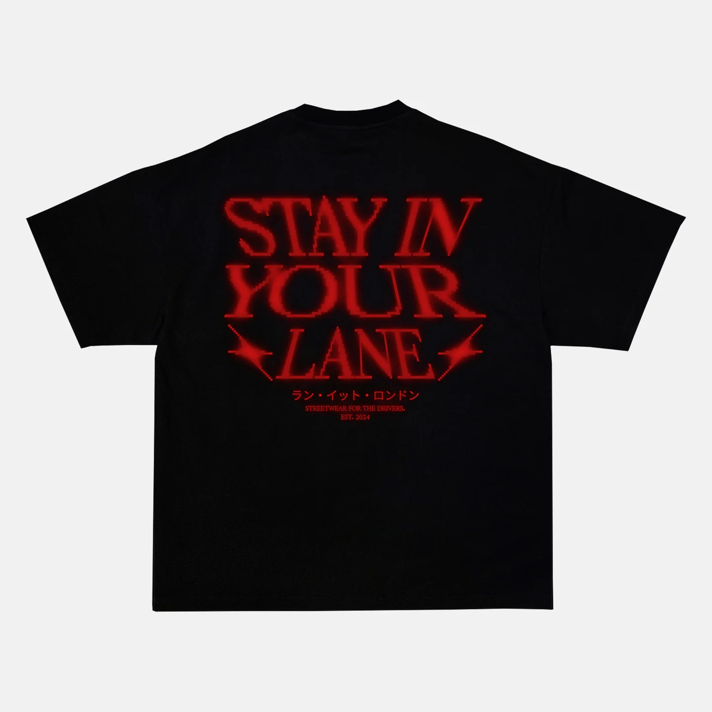 Reflective STAY IN YOUR LANE back print on a t-shirt