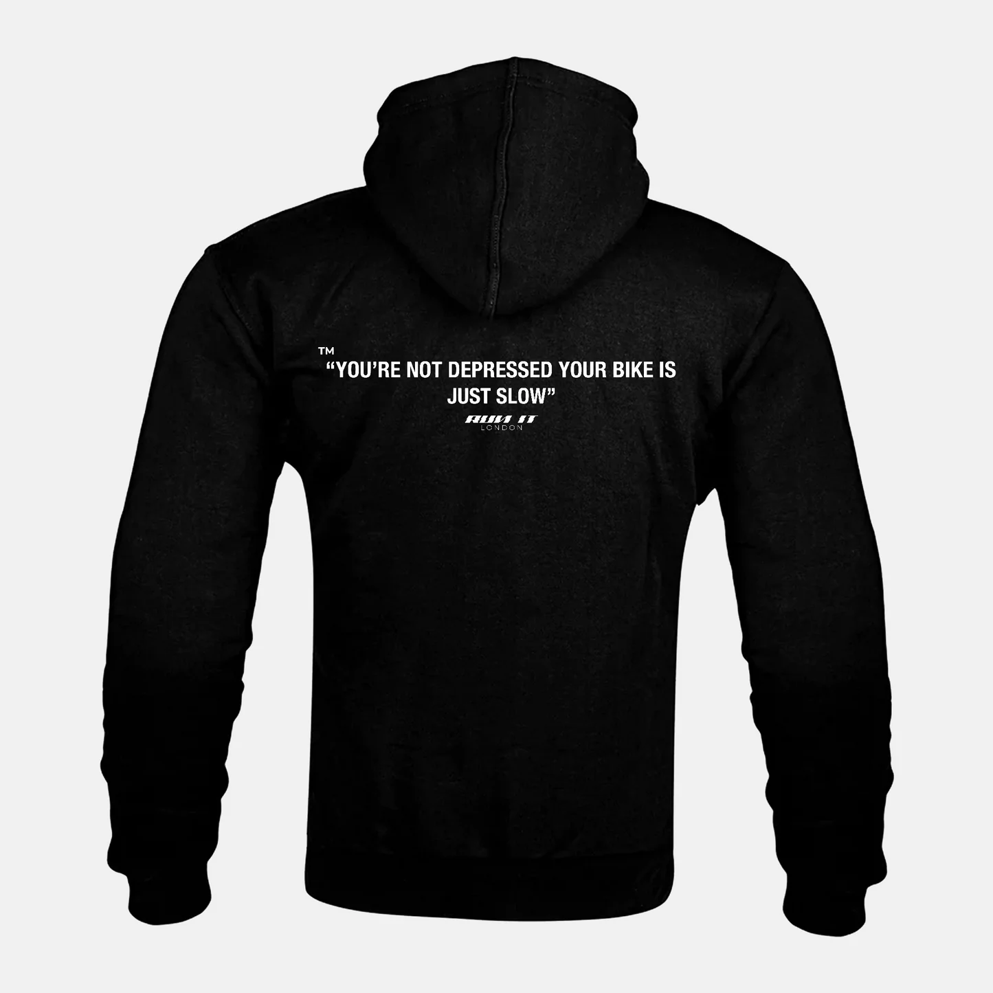 YOU'RE NOT DEPRESSED, YOUR BIKE IS JUST SLOW artwork on a Kevlar armoured zip hoodie