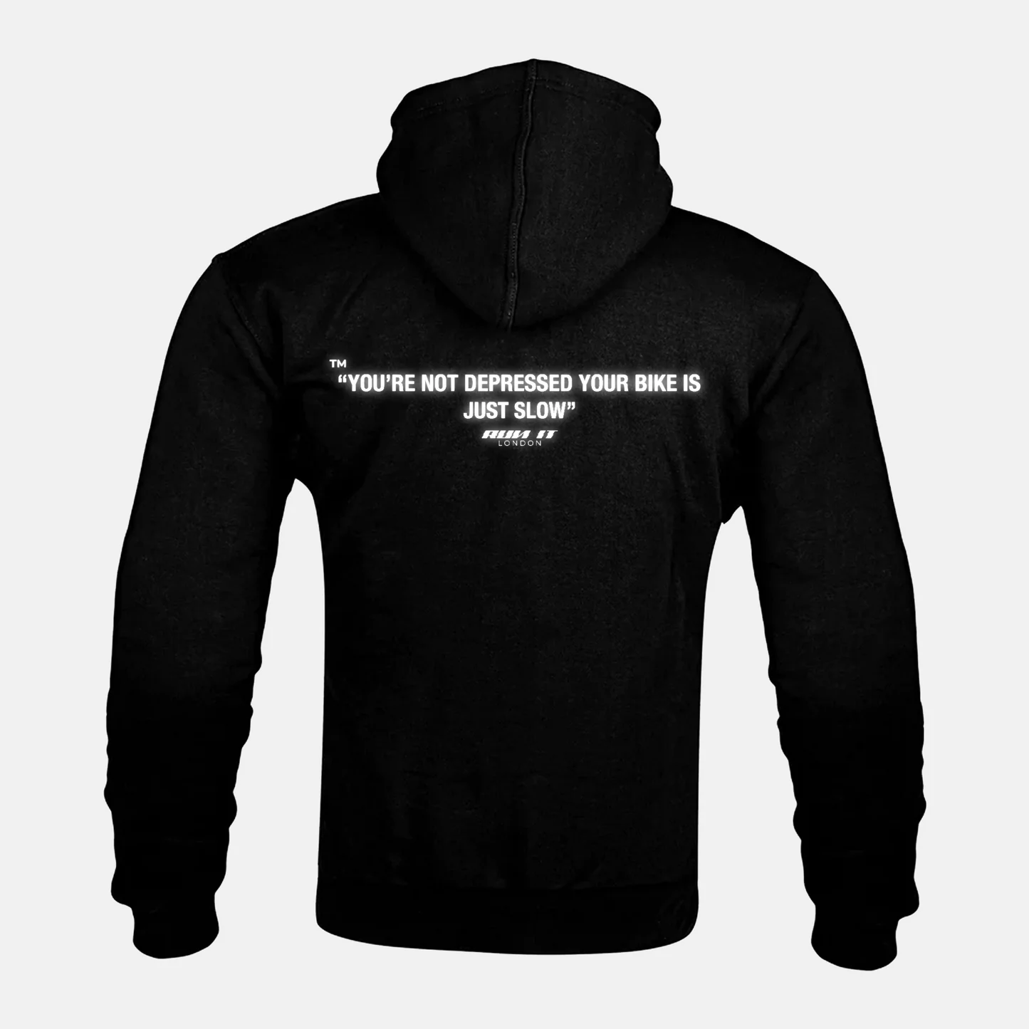 Reflective YOU'RE NOT DEPRESSED, YOUR BIKE IS JUST SLOW artwork on a Kevlar armoured zip hoodie