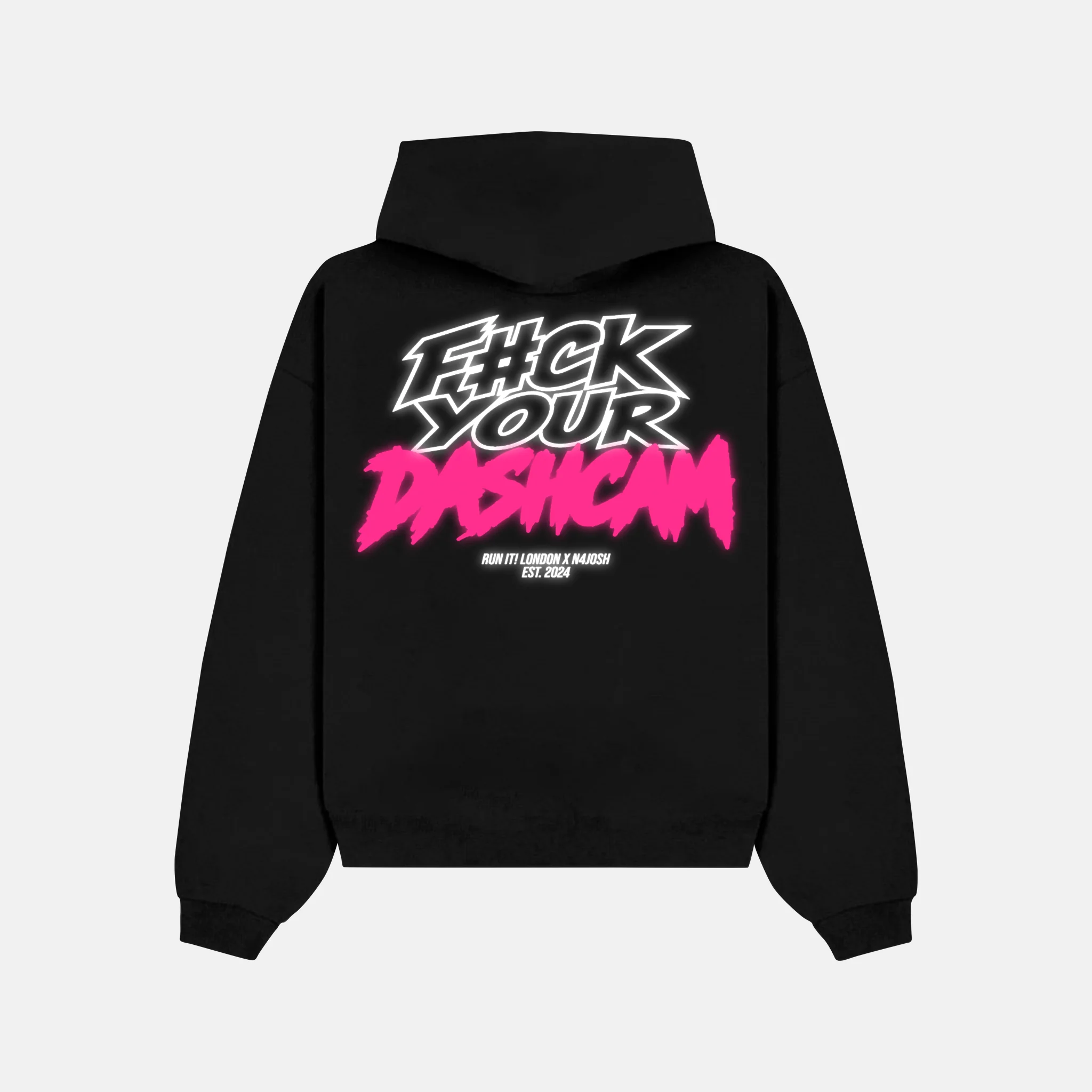 F*CK UR DASHCAM (PINK) X N4JOSH Hoodie — reflective back print