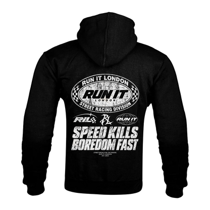 "SPEED KILLS BOREDOM FAST" Kevlar Armoured Zip Hoodie back