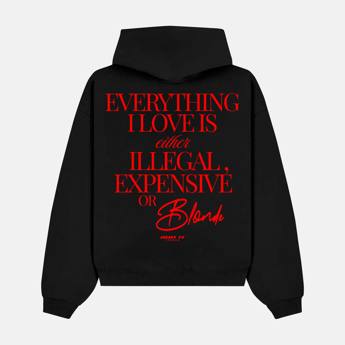 Print on the back of a red hoodie