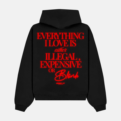 Reflective print on the back of a red hoodie