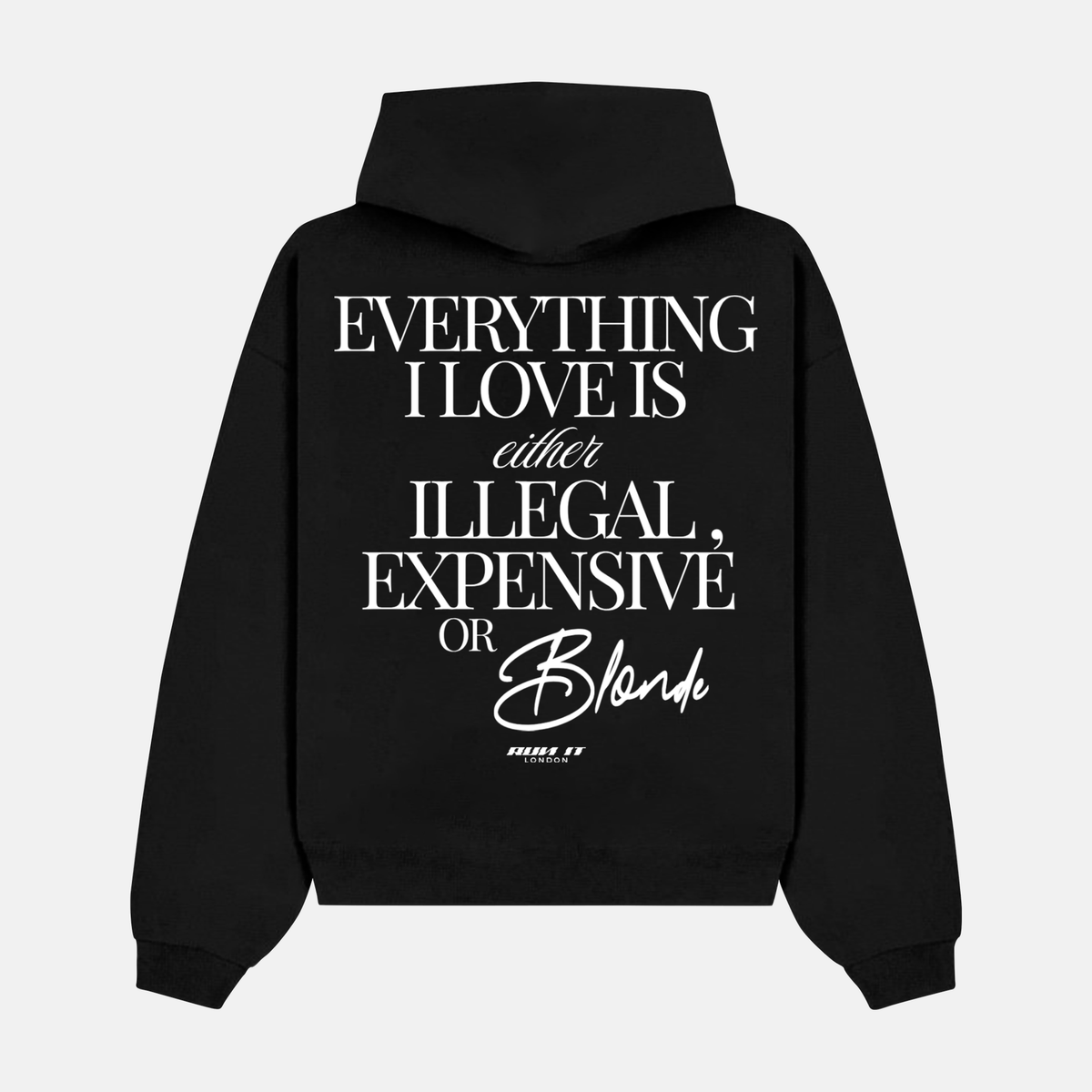 Print on the back of a white hoodie