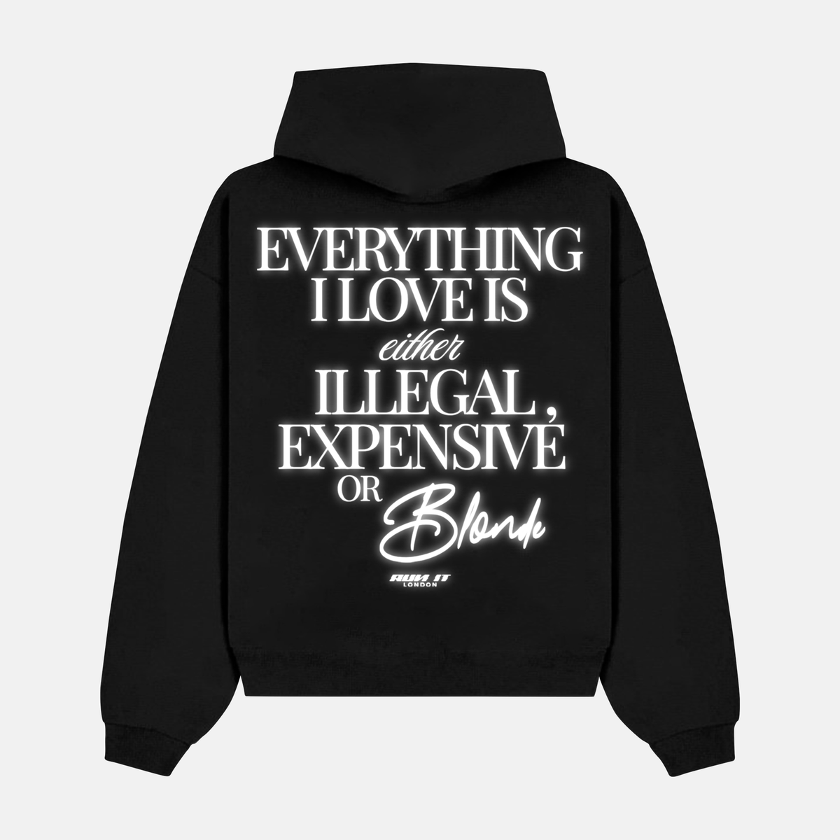 Reflective print on the back of a white hoodie