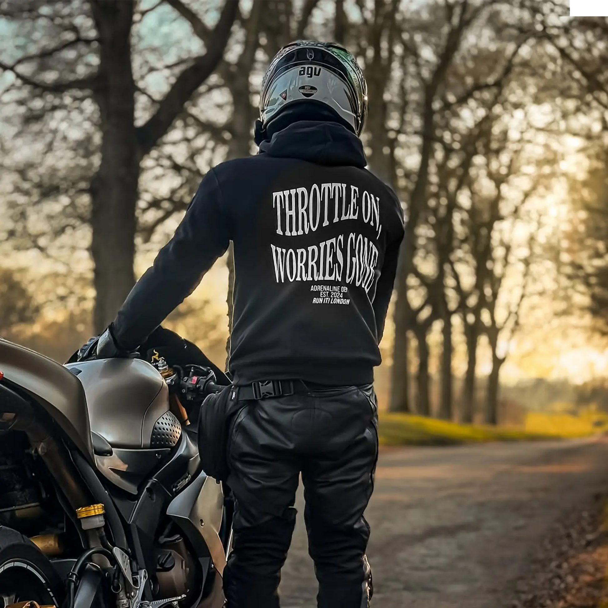 "THROTTLE ON, WORRIES GONE" Hoodie RunIt!